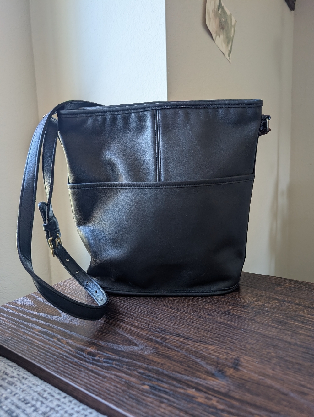 Vintage 90s Coach Bleeker Black Leather Bucket Shoulder Crossbody Bag Purse